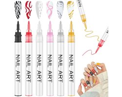 SnelShoppen - Nagellak Pen Set met 6 Kleuren, Nail Art Graffiti Pen, Nagel Teken Pen, 3D Nagel Art Pen DIY, Waterdicht en Sneldrogend voor Manicure, V