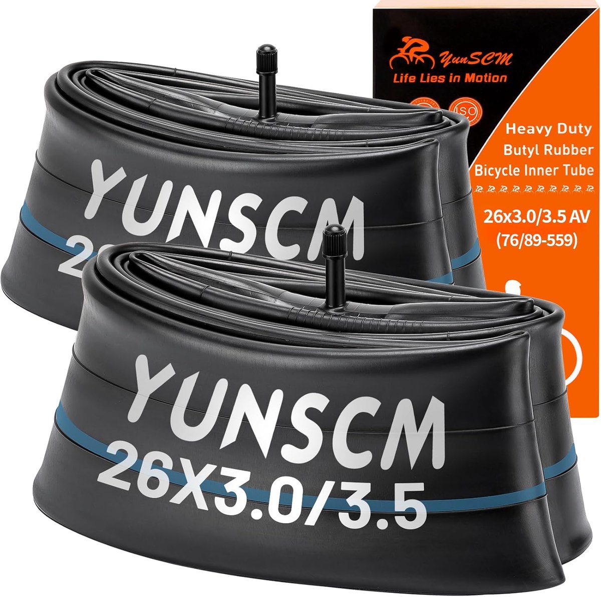 SnelShoppen - 2-Pack Fiets Binnenband 26x3.0/3.5 AV32mm Ventiel - Duurzaam Butylrubber - Geschikt voor Fat E-Bike en Fiets - Hoge Kwaliteit en Betrouw