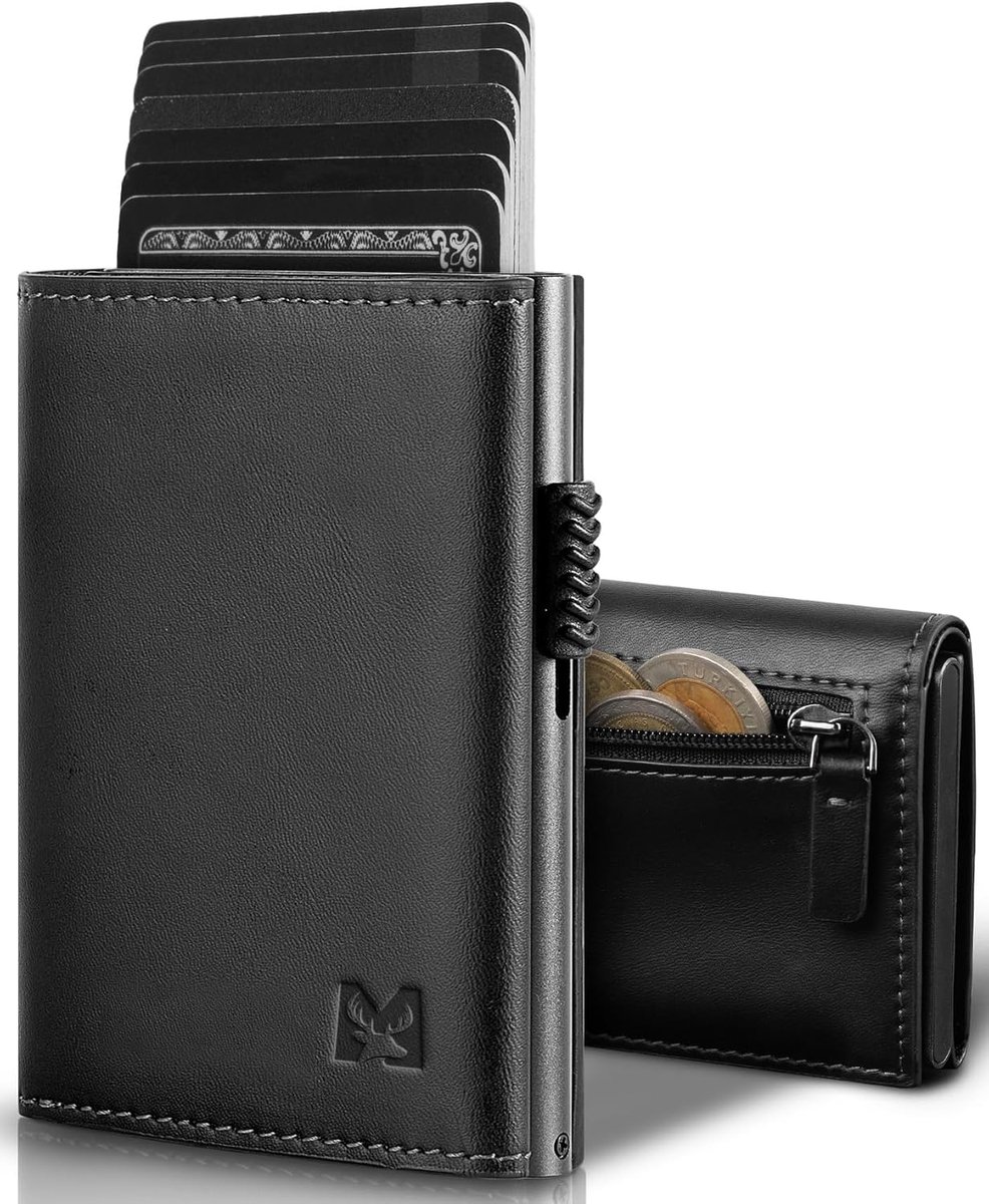 SnelShoppen - RFID Blokkerende Heren Portemonnee, Leer Minimalistisch Driehoek Wallet met Magnetische Munt Pocket, Compacter Voorzakformaat, Perfect v