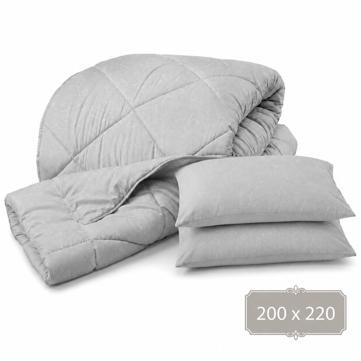 Dekbedset - 200x220 - inclusief 2 Kussenslopen - Lichtgrijs - Hotelkwaliteit - Zacht, Warm, Ademend - All Season - Wasbaar