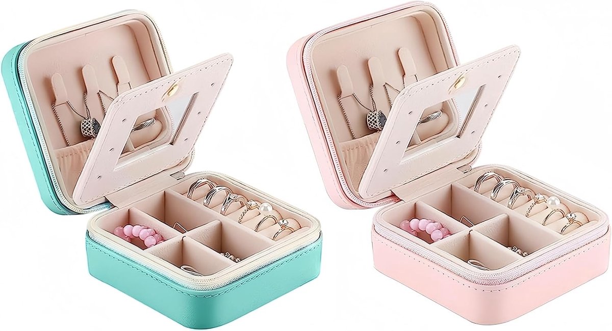 SnelShoppen - Aucuu Sieradenbox voor Reizen - Kleine Sieradenopberger met Spiegel - Juwelen Organizer van PU Leer en Fluweel - Dames en Meisjes - Idea