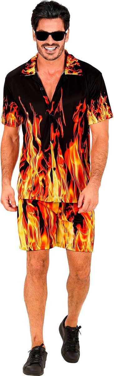 SnelShoppen - Hawaii Outfit voor Volwassenen - Bloemig Aloha Shirt en Korte Broek - Perfect voor Feestjes, Strand en Thema Parties - Maat XXL, Zwart m