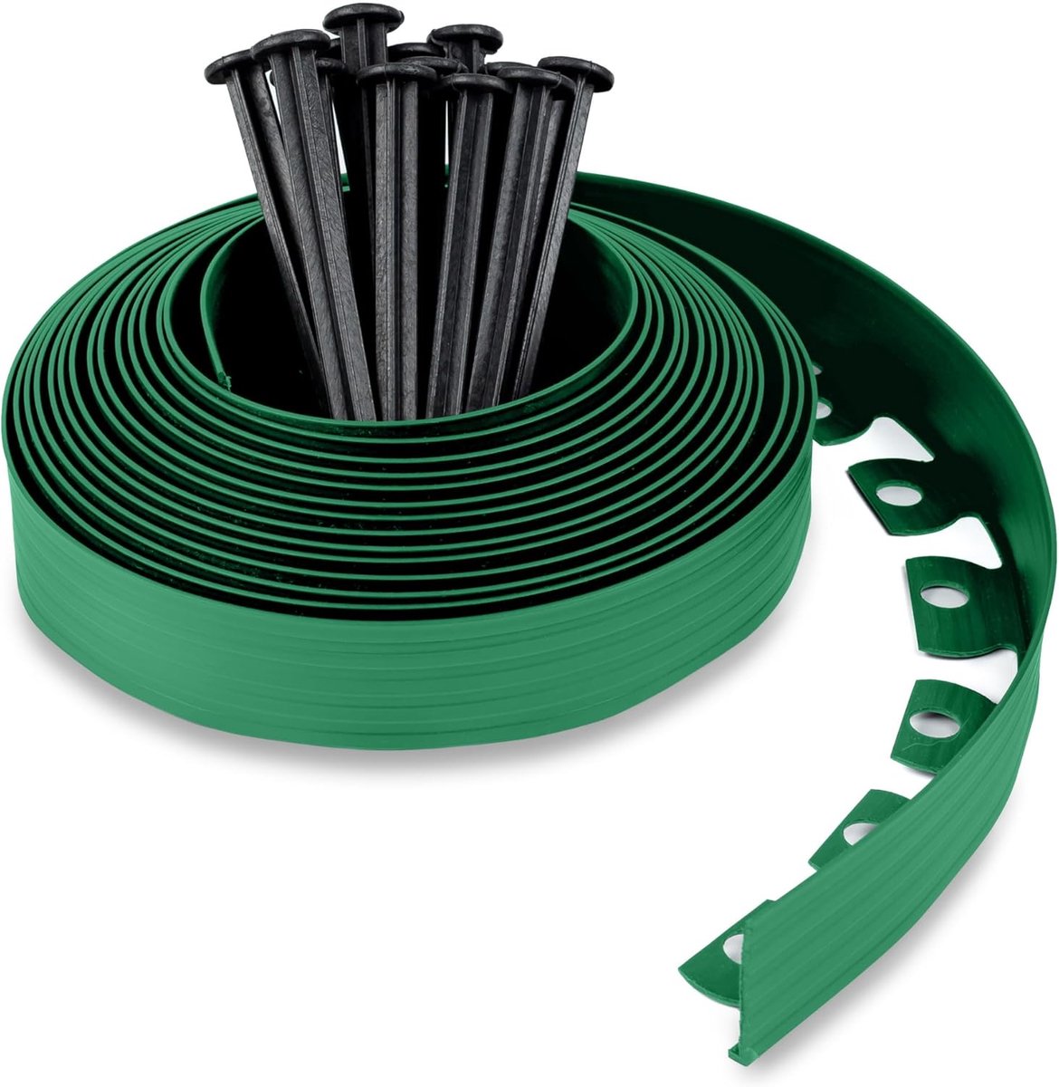 SnelShoppen - Flexibele Plastic Tuinborder met 30 Spijkers (10m, Groen) - Hoogte 50mm - Makkelijk te Installeren Tuinrand zonder Graven - Ideaal voor