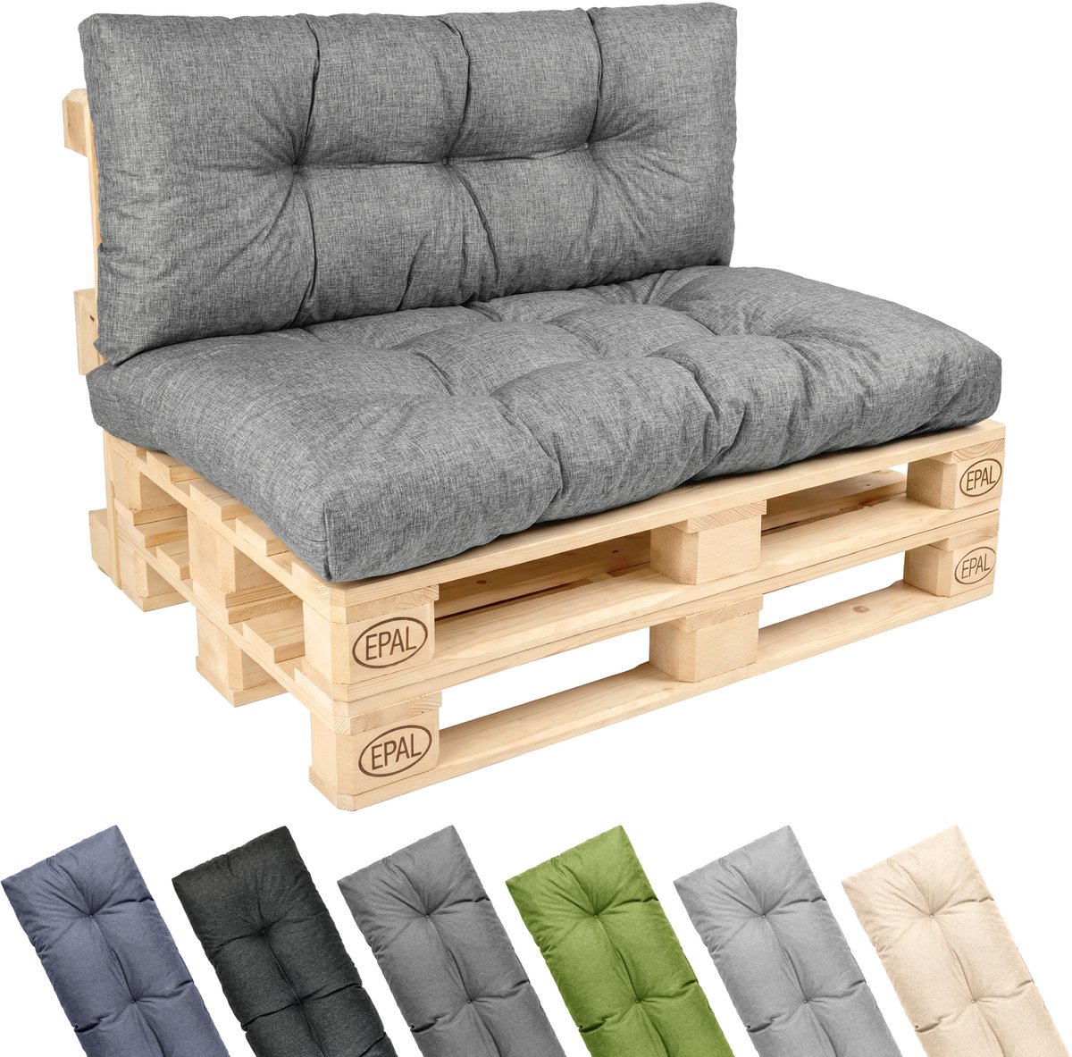 Garronda Palletkussen Set 2-delig Waterafstotend UV- en Waterbestendig voor Palletbank GD-0252 Grijs