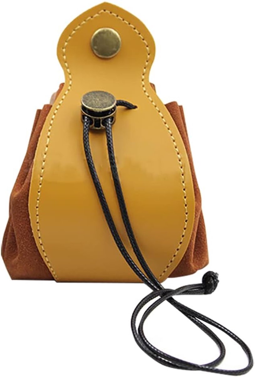 SnelShoppen - Universele Leren Geschenktas met Trekkoord en Leg Tray voor Dobbelstenen, Sieraden, Munten en Kleine Accessoires, Bruin, Soft Suede