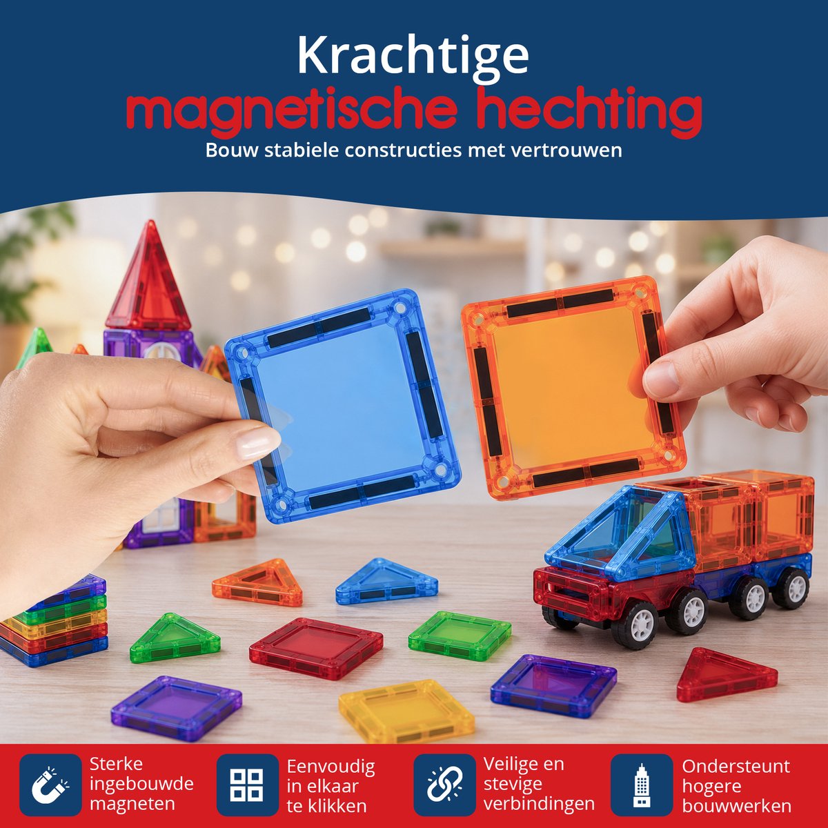 GOUDHARD® Magnetic Tiles - Magna Tiles Travel Set - Racebaan - 68 stuks - Magnetisch Speelgoed - Constructiespeelgoed - Educatief & Montessori - Magnetische Tegels - Bouwstenen - Mini - Inclusief Opbergdoos en 2 auto’s — cadeau in Spellen & Speelgoed - foto 3