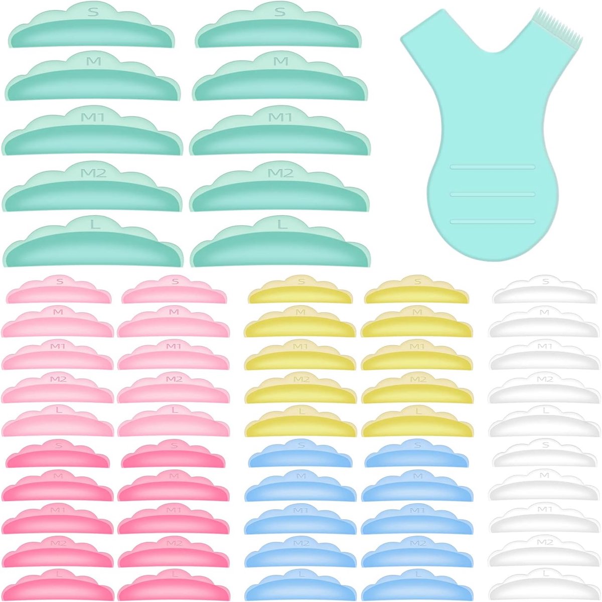SnelShoppen - 60PCS Wimper Perm Silicone Pads, Eyelash Lift Curler Shields met 10PCS Y-vormige Wimperborstels in Diverse Kleuren en Maten voor Profess