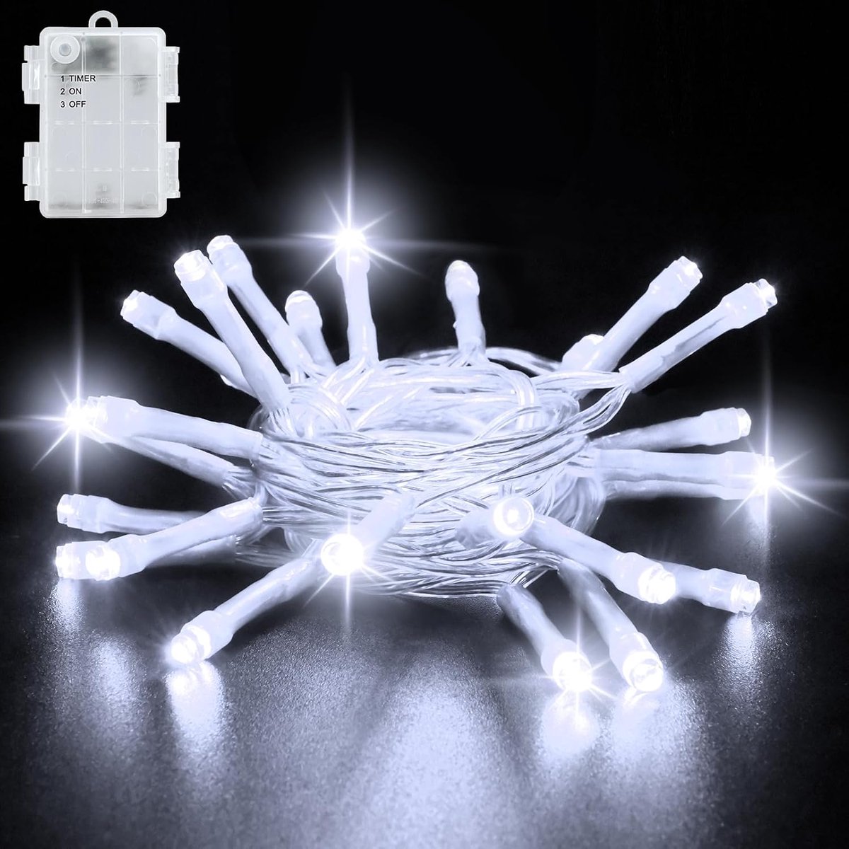 SnelShoppen - Fairy Lights Buiten 3 m 30 LEDs IP65 Waterdicht met 6 Uur Timer Decoratie voor Kerst, Tuin, Kamer, Binnen en Buiten, Koel Wit