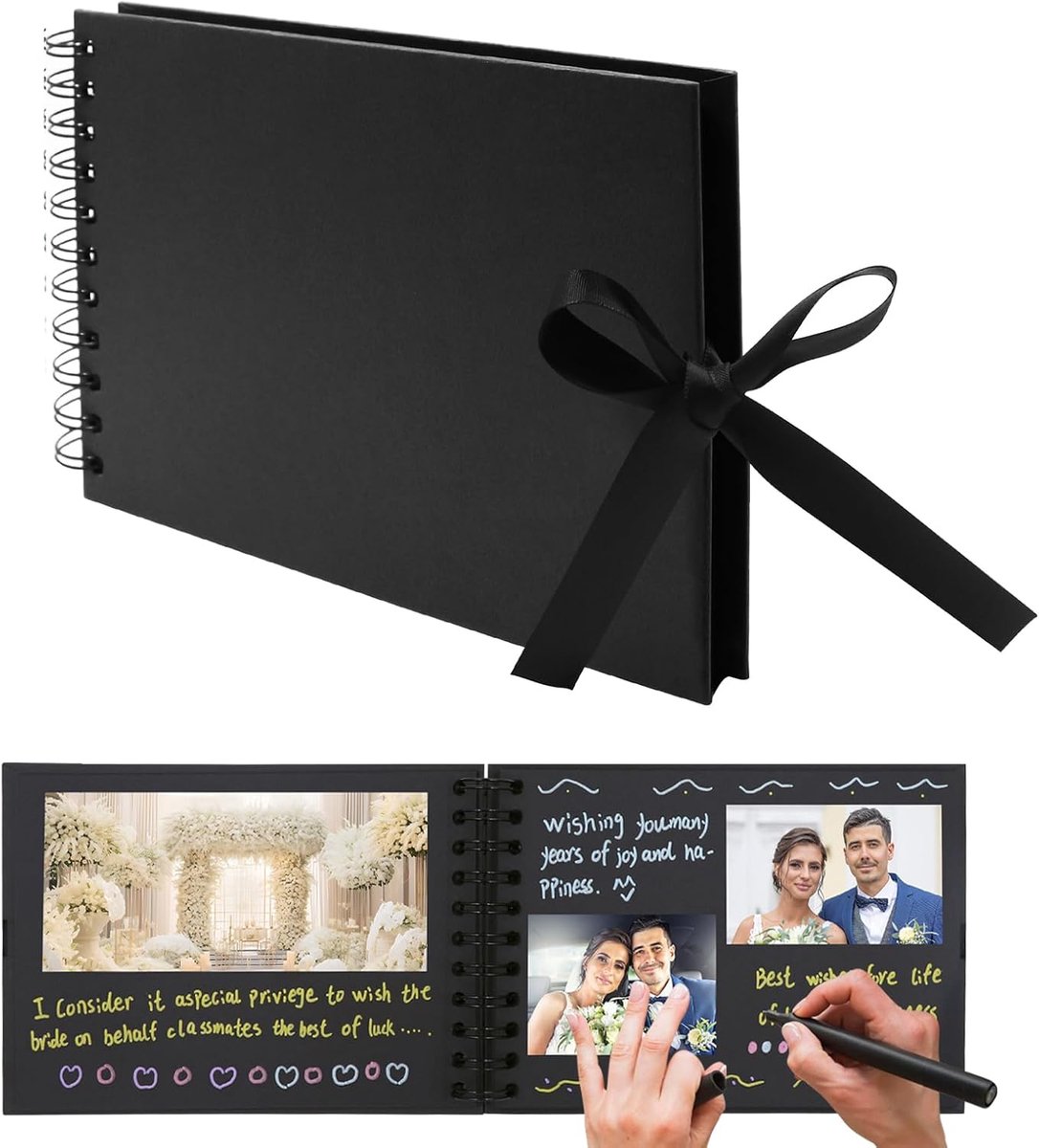 SnelShoppen - DIY Foto Album 23.5 x 15 cm Scrapbook Foto Boek voor Trouwen, Verjaardag, Afstuderen - 30 Bladen, Zwart Papier, Elegante Ontwerp
