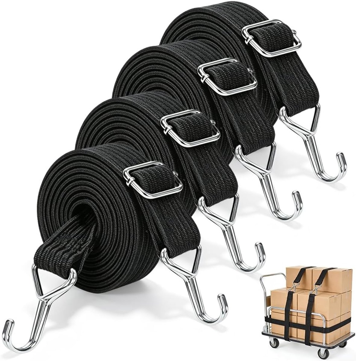 SnelShoppen - 4 Stuks Tension Straps - Verstelbare Elastische Expander met Haken - Ideaal voor Fietstransport, Baggagebeveiliging, Auto en Camping - R
