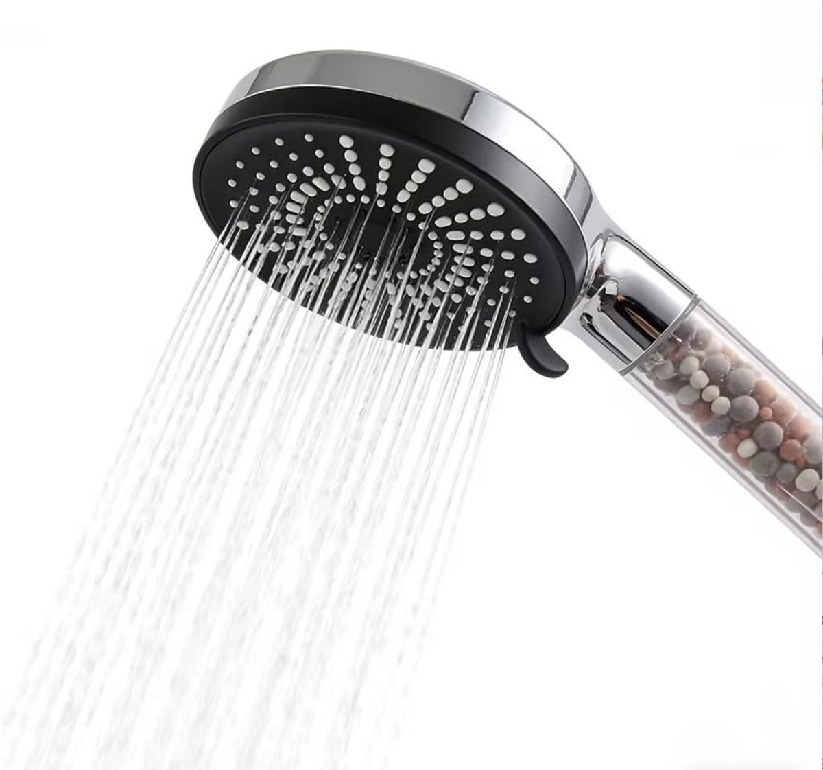 SnelShoppen - Douchekop Hard Water Filter en Slang Set 1.5m Hoge Druk met 5 Sproeimodi, Anti-Kalkaanslag Siliconen Sproeiers, Universele G1/2" Aanslui