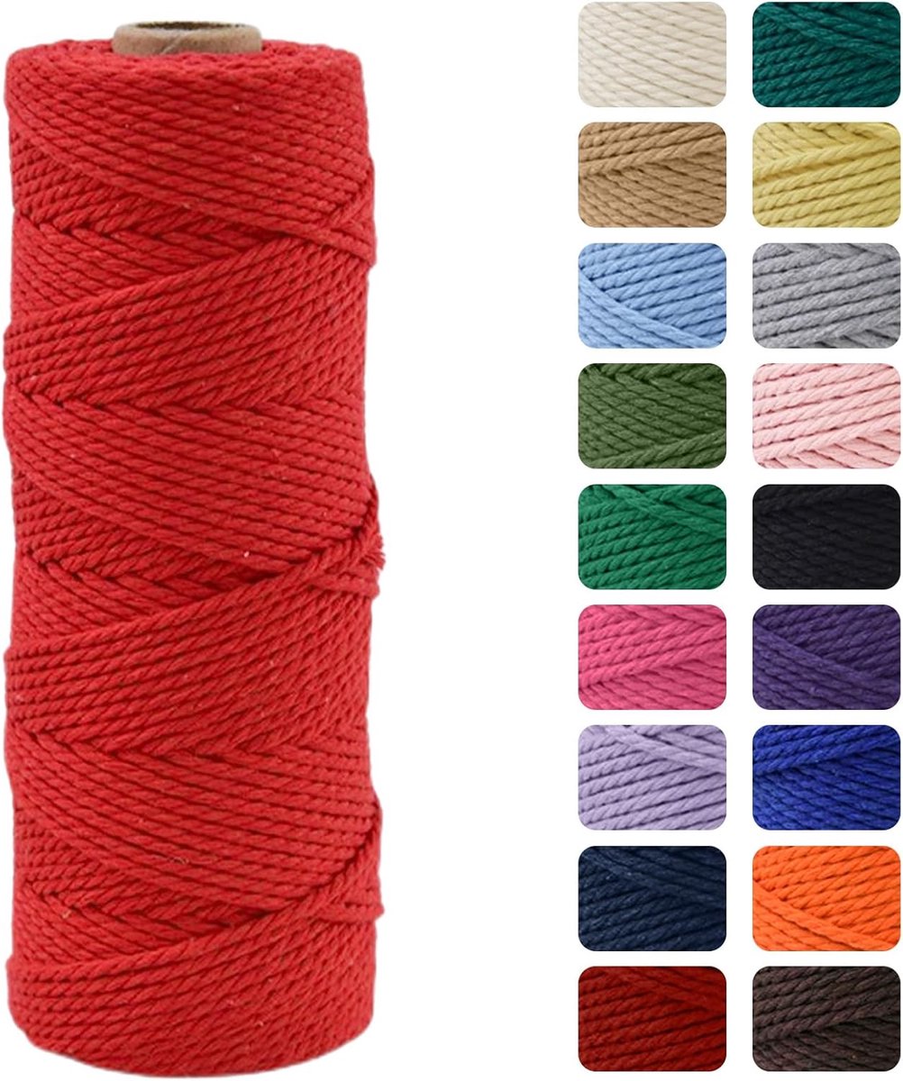 SnelShoppen - 3mm Macrame Touw 100m Rood, Chemisch Vrij Katoen voor DIY Creaties, Huisdecoratie, Cadeauverpakking, Kerst en Bruiloft Decoraties