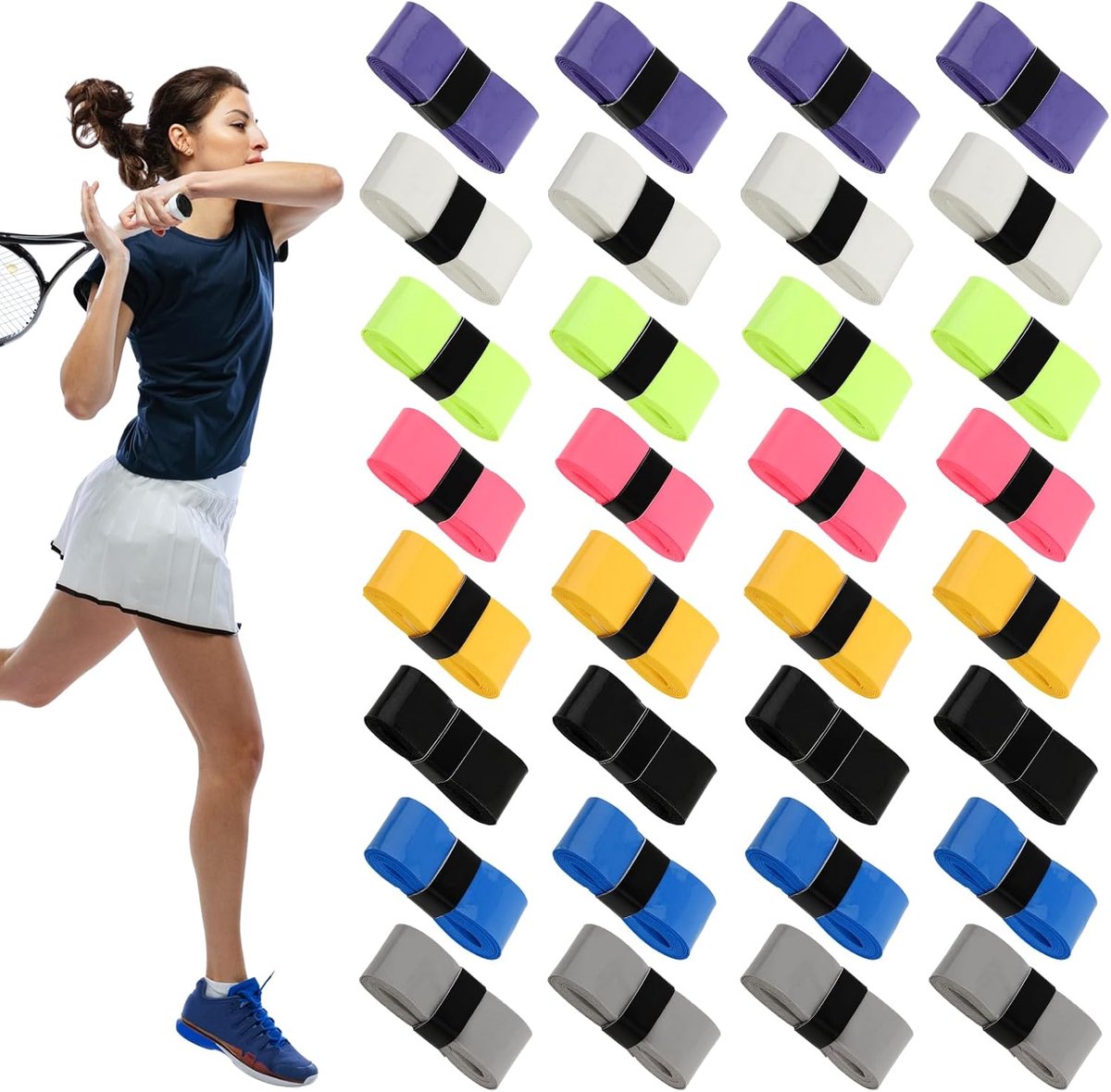 SnelShoppen - Grip Bands voor Tennis Rackets, Badminton en Squash - 24 Stuks in 8 Kleuren - Niet-slip, Ademend PU Materiaal - Perfect voor Golf Clubs
