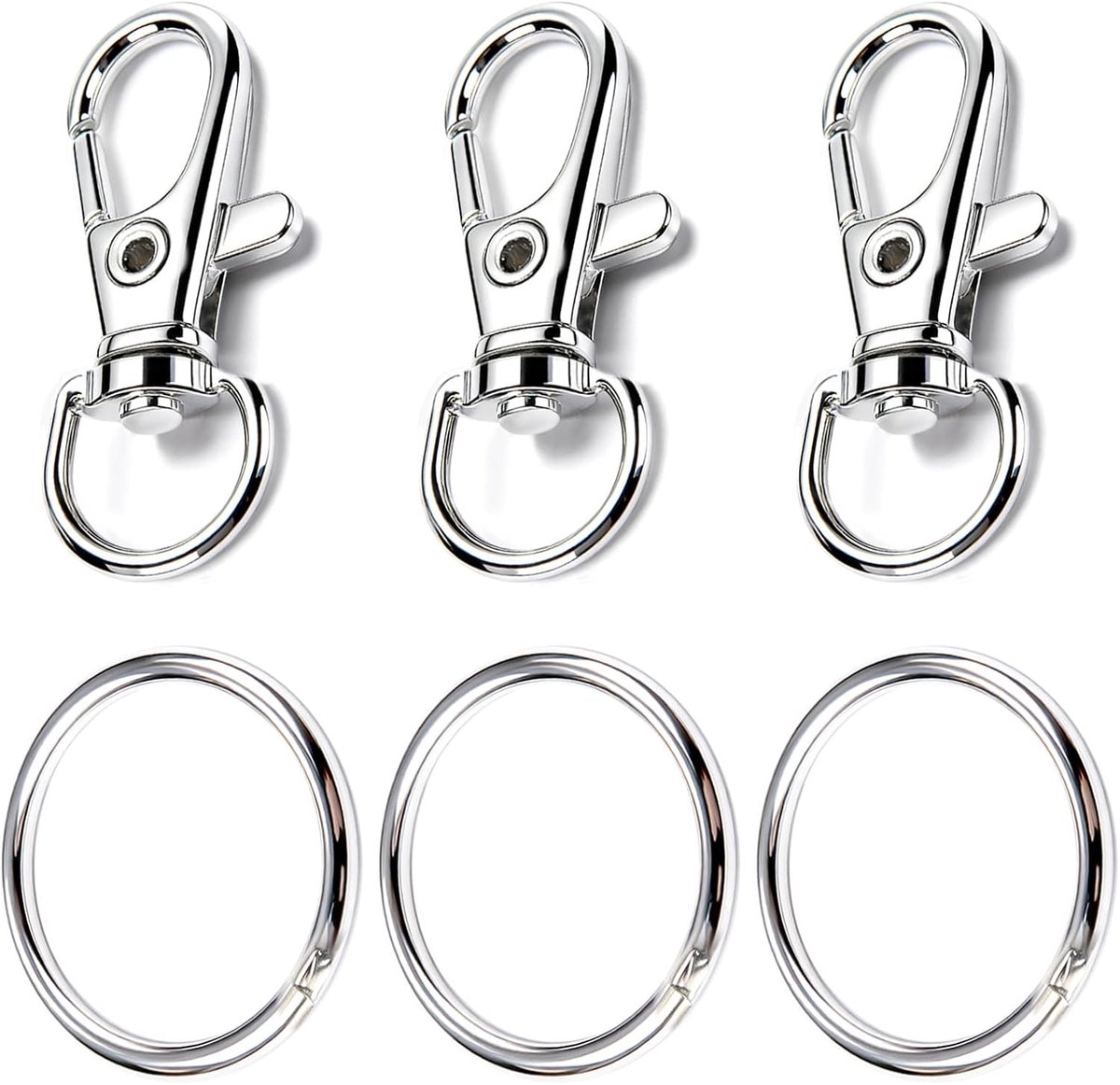 SnelShoppen - Pack van 80 Sleutelhangers Metalen Karabijnhaken en Ringen voor Creatief Knutselen - 40 Sleutelhanger Ringen en 40 Karabiners - Zilver,