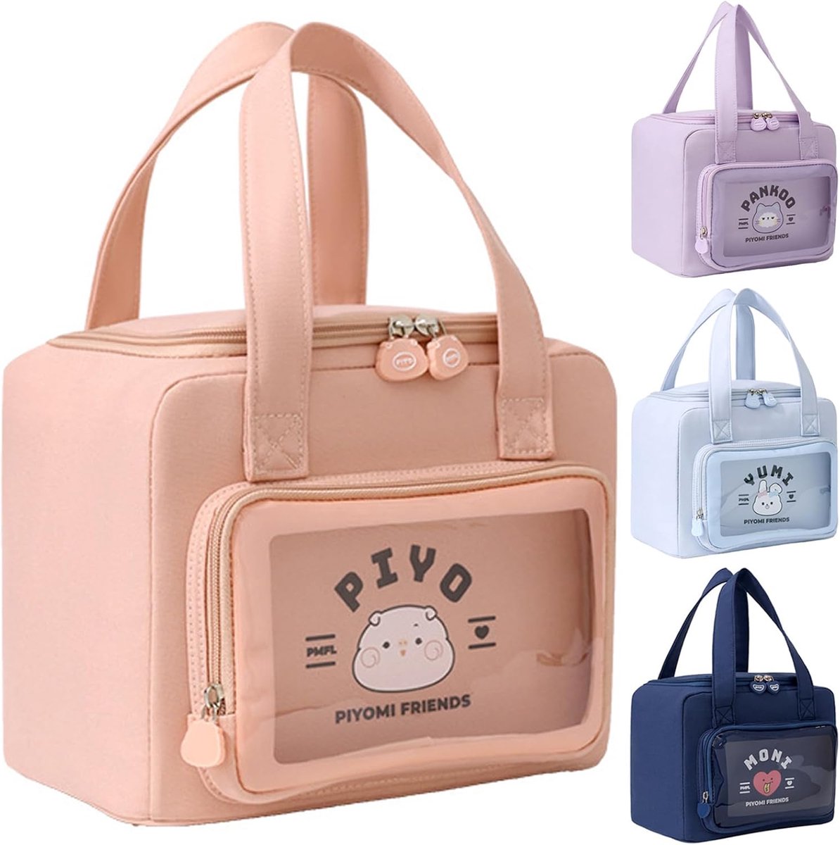 SnelShoppen - Food Thermal Bag 8L Grote Lunchtas met Transparante Buitenste Vak voor Borden, Snacks, Picknick voor Kinderen, Werk, School (Roze)
