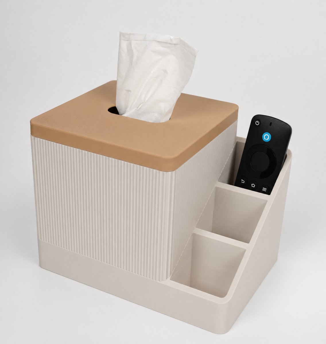 Tissuehouder met Organizer – Tissuedoos Houder met Opbergvakken en Afstandsbedieninghouder – Gebroken Wit/Beige