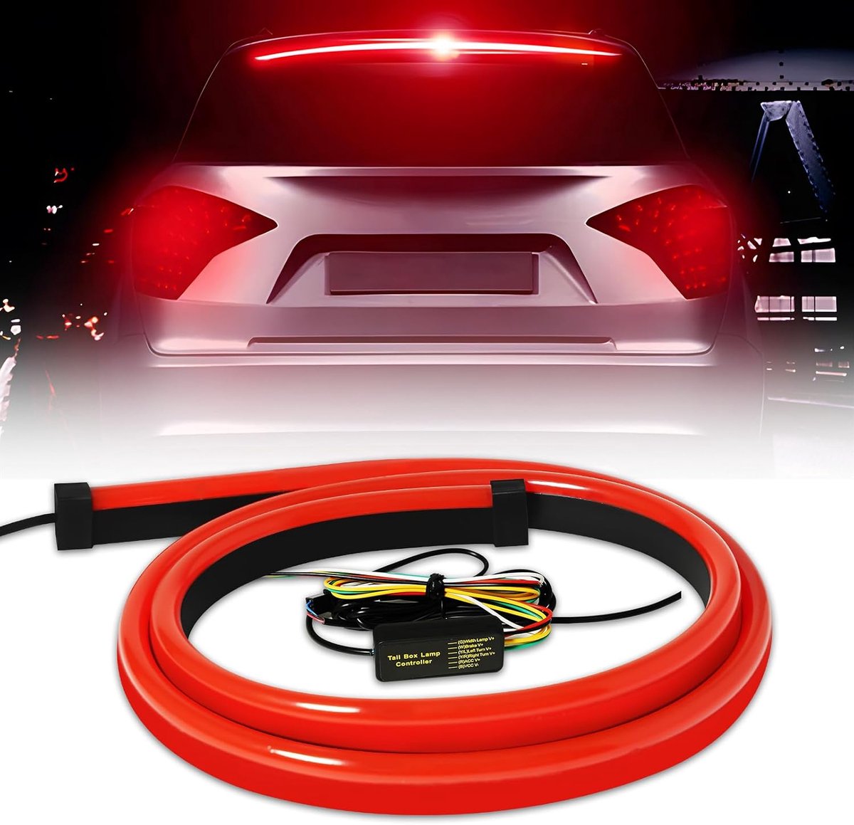 Keiurot Third LED Brake Light Strip with Sequential Indicators, Dual Flash Warning Light, High Mounting, Flexible Stop - ShopVlot