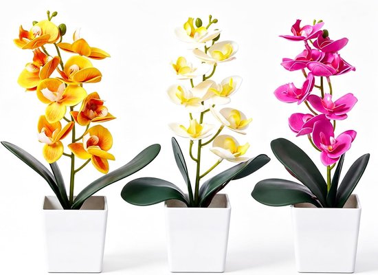 Kunstorchideeën, 3 stuks, 30 cm, kunstplanten in pot, bedrieglijk echt en onderhoudsvriendelijk, kunstbloemen voor - ShopVlot