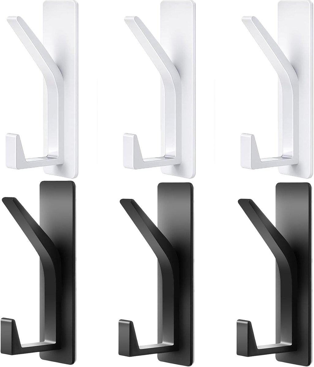 Metal Self Adhesive Hooks Extra Strong - 6pcs Self Adhesive Hooks Black White Carry 15kg, No Drill Needed Metal Extra - ShopVlot