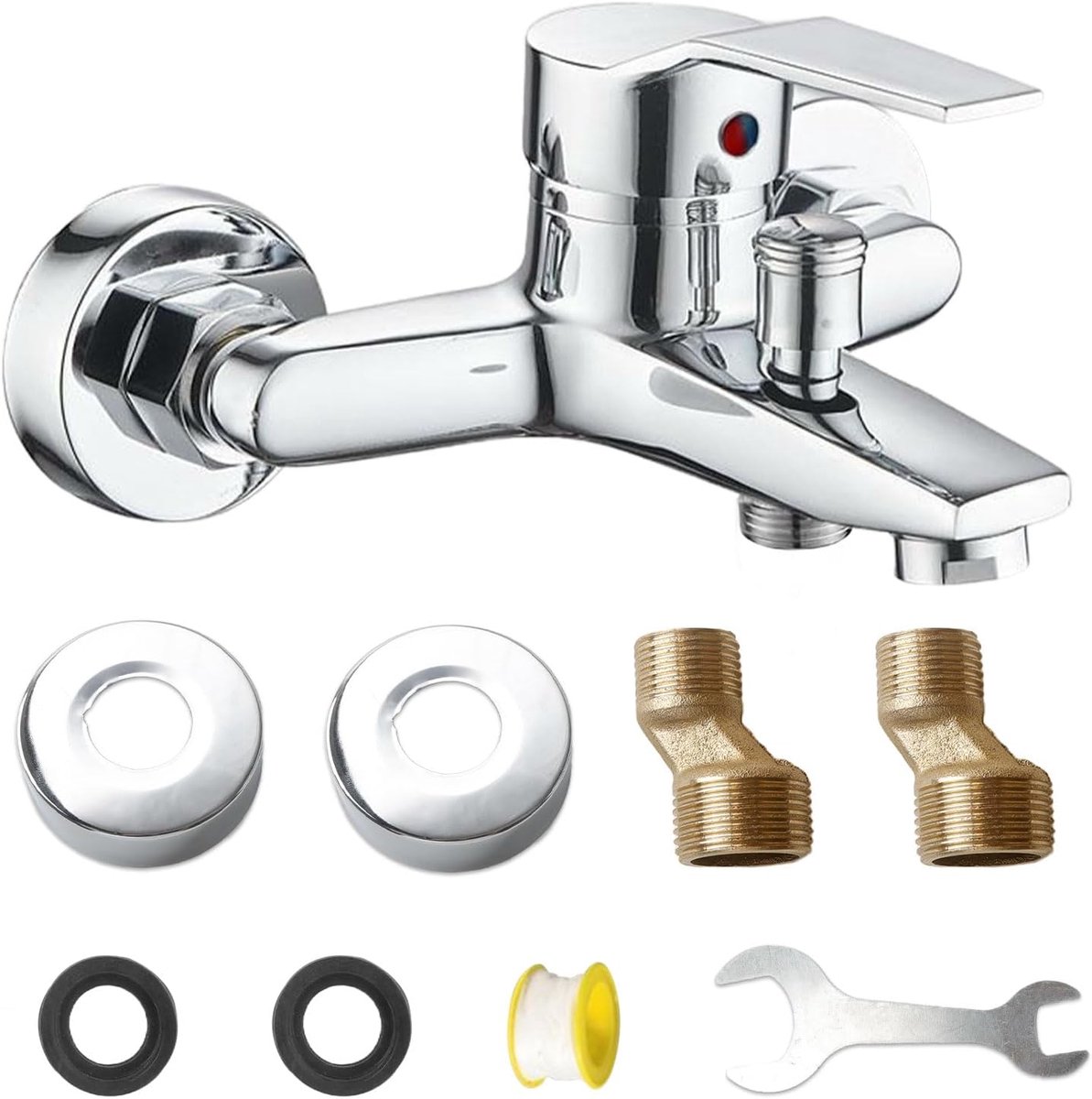 Mixer Tap Bathtub Kit, Bathtub Fixture, Hot and Cold Water Tap Bathtub with Mounting Accessories, Bathtub Single Lever - ShopVlot