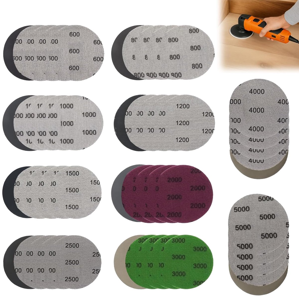 Sandpaper 75 mm, 50 pieces sandpaper for sanding discs, 600/800/1000/1200/1500/2000/2500/3000/4000/5000 sanding discs - ShopVlot