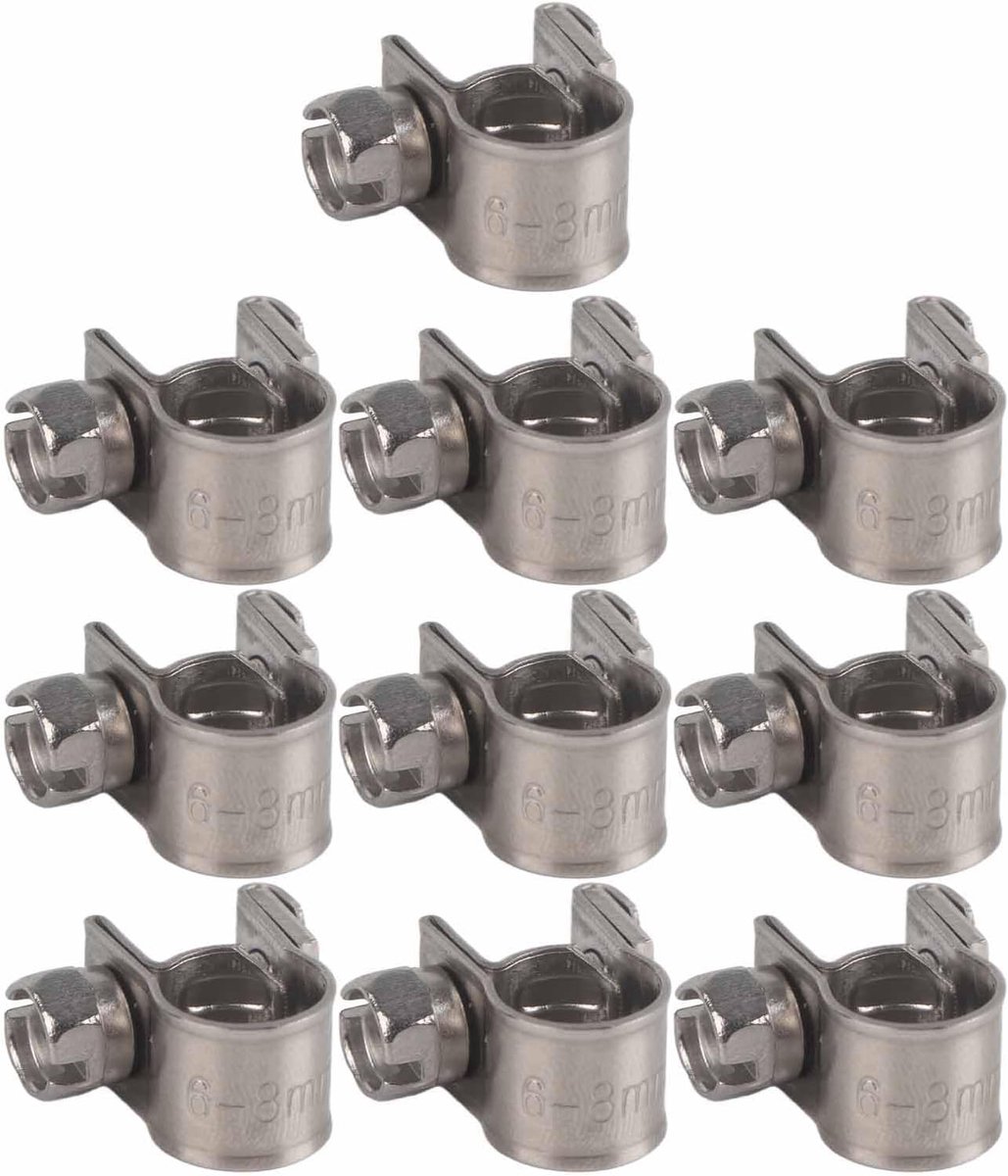 10pcs Stainless Steel Mini Fuel Line Pipe Hose Clamp 6mm To 20mm Optional Size, Tube, Hose, Barb, Fasten (6-8mm) - ShopVlot