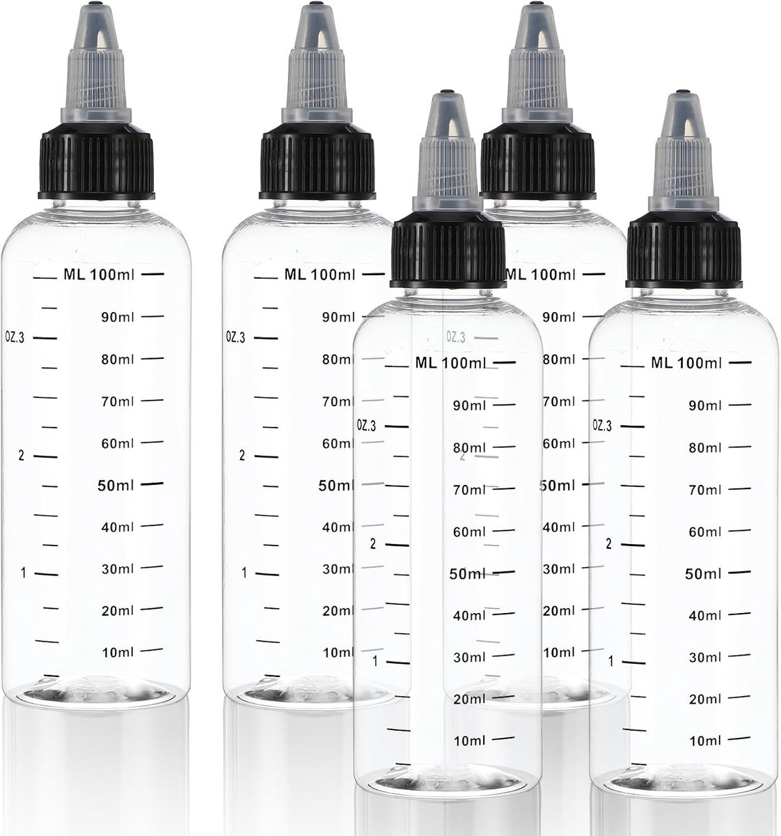 Applicatorfles - Transparant - 100 ml - Plastic Knijpfles voor Haarverzorging - Set van 5