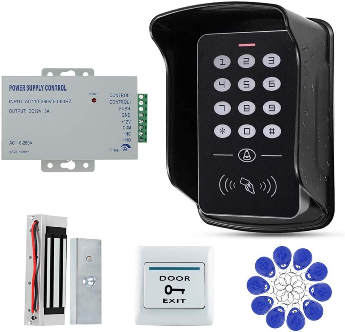 Toegangscontrolesysteem - 125 kHz EM ID kaart - Waterdicht - Compleet met 60 kg magneetslot - ShopVlot