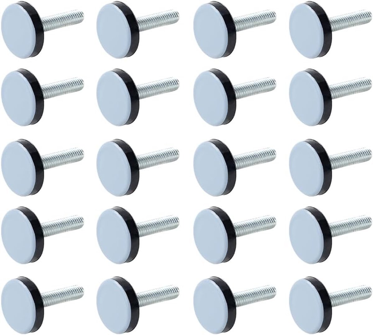 Set van 20 Teflon Meubelglijders M6 20 mm Verstelbare Voeten voor Stoelen en Tafels, PTFE Vloerglijders, Dempers en Hoogte-instellers