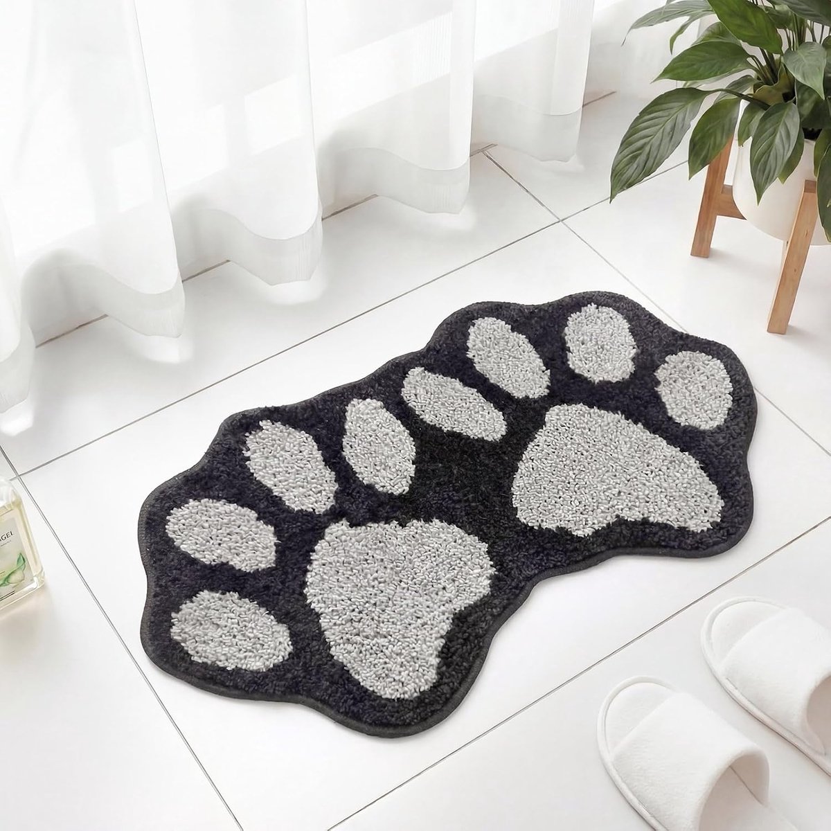Badmat hondenpoot 60 x 40 cm - grijs microvezel - antislip en wasbaar - ideaal voor badkamer of slaapkamer - ShopVlot