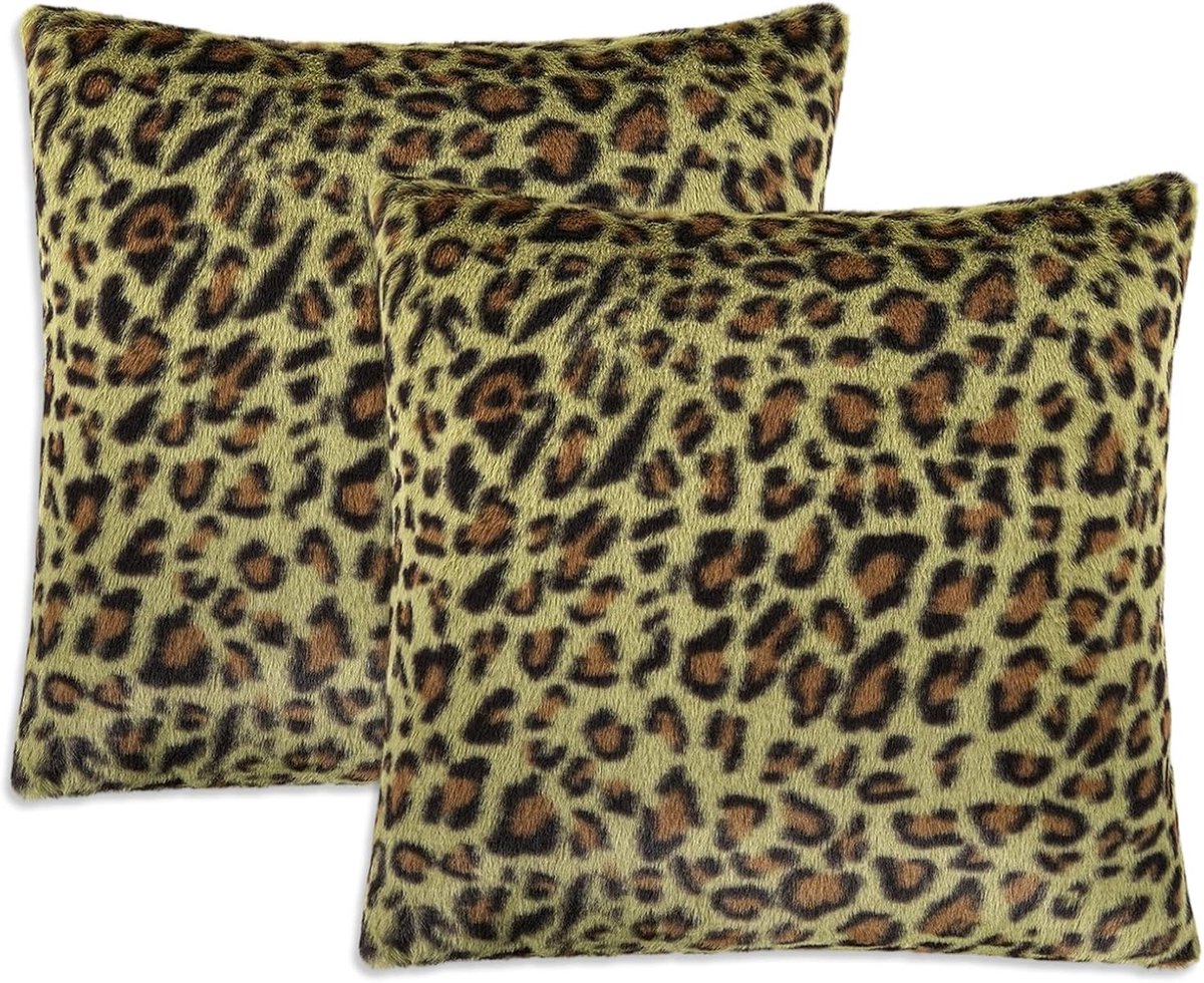 Kussenslopen 45 x 45 cm - Cheetah print - Pluizig faux bont - Decoratief accent voor bank - ShopVlot