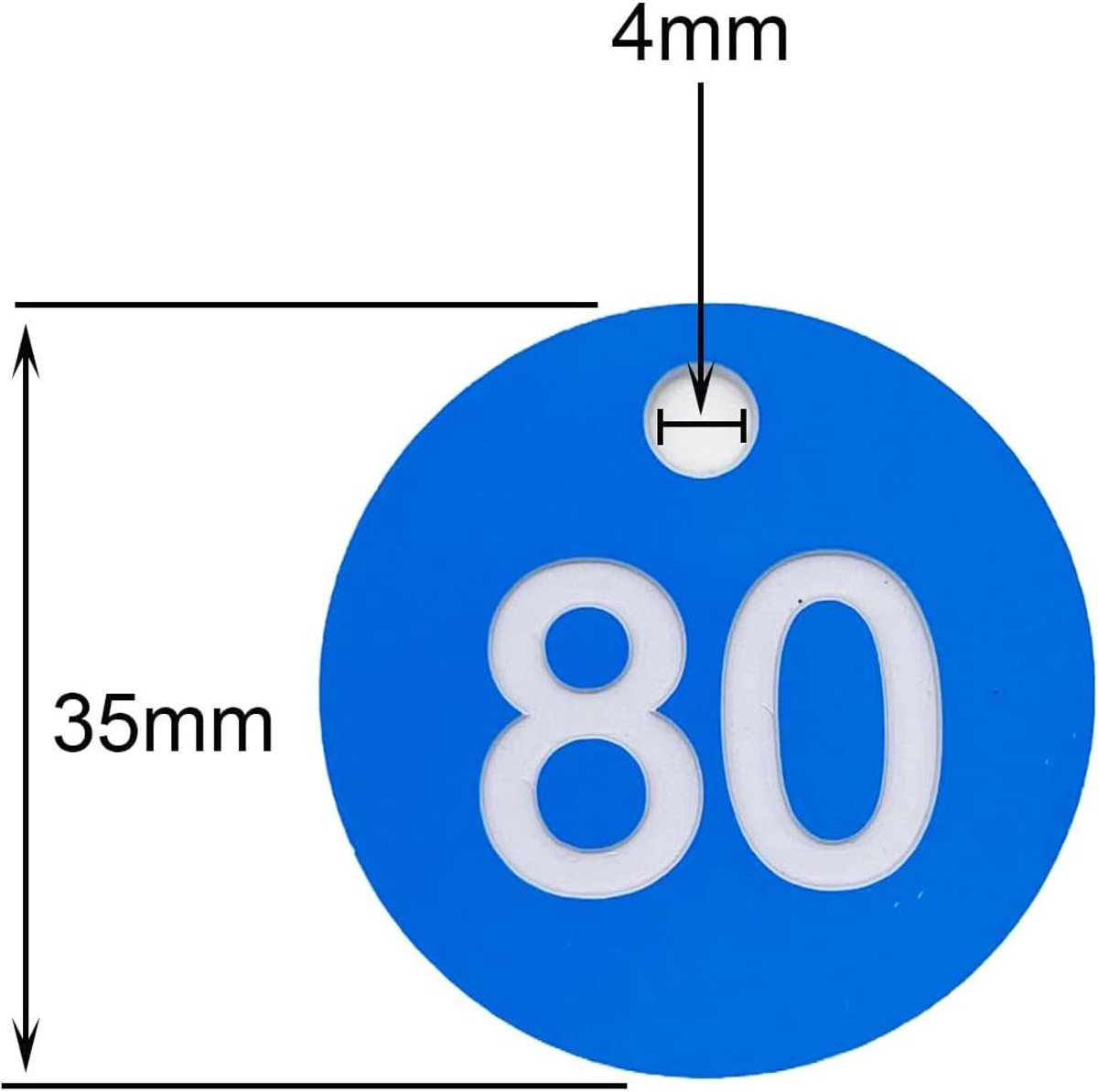 Key tags 35mm - blauw - gegraveerd nummer 1 tot 100 - ideaal voor horeca - ShopVlot