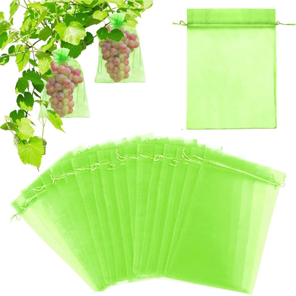 Druivenbeschermingszakken - Groen - 20 x 30 cm - Organza Zak met Trekkoord - Voor Groenten en Fruit