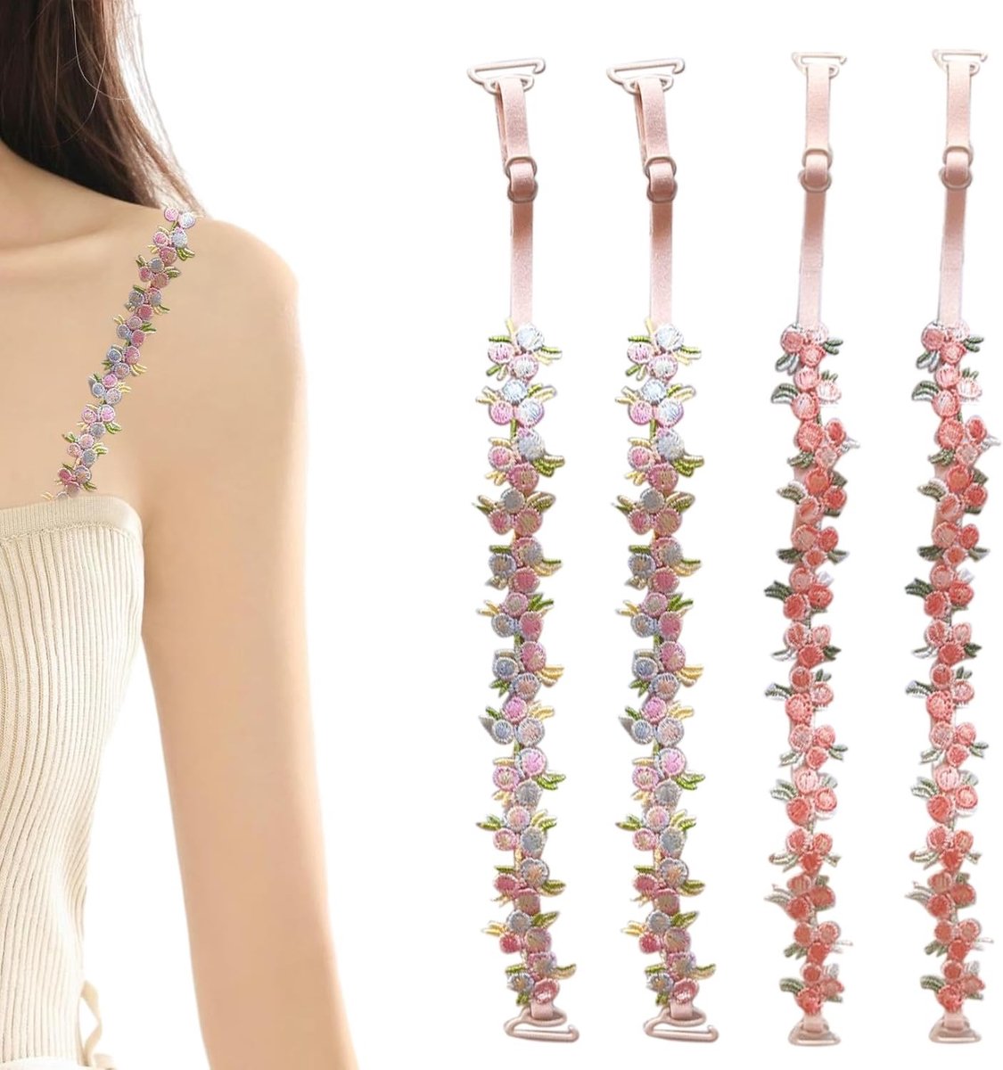 Verstelbare elastische bh-bandjes met kant en bloemenpatroon voor optimale ondersteuning en comfort