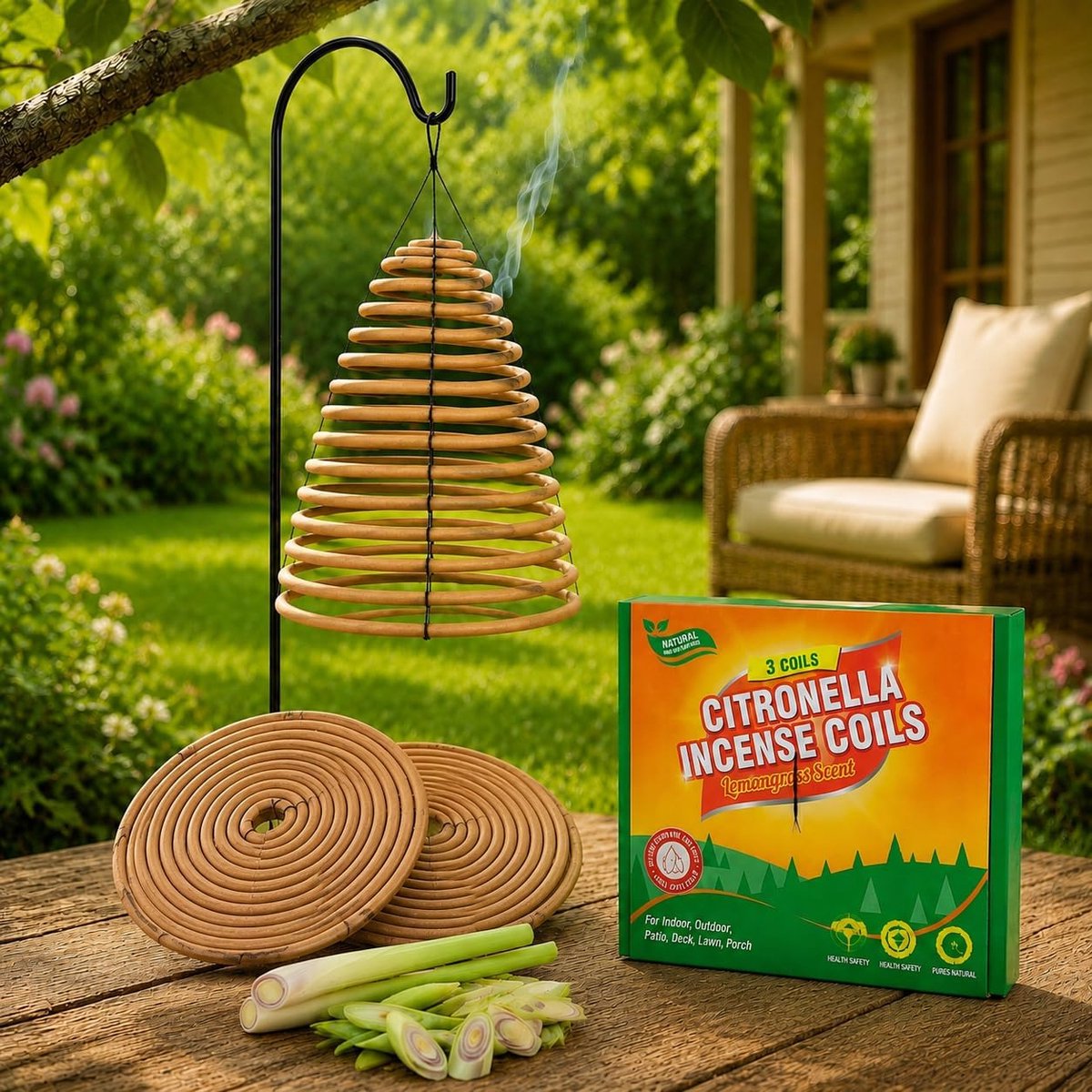 Citronella rookspiraal 3-pack - compacte spiralen met koord - ca. 23 uur brandduur - ideaal voor buitengebruik - ShopVlot