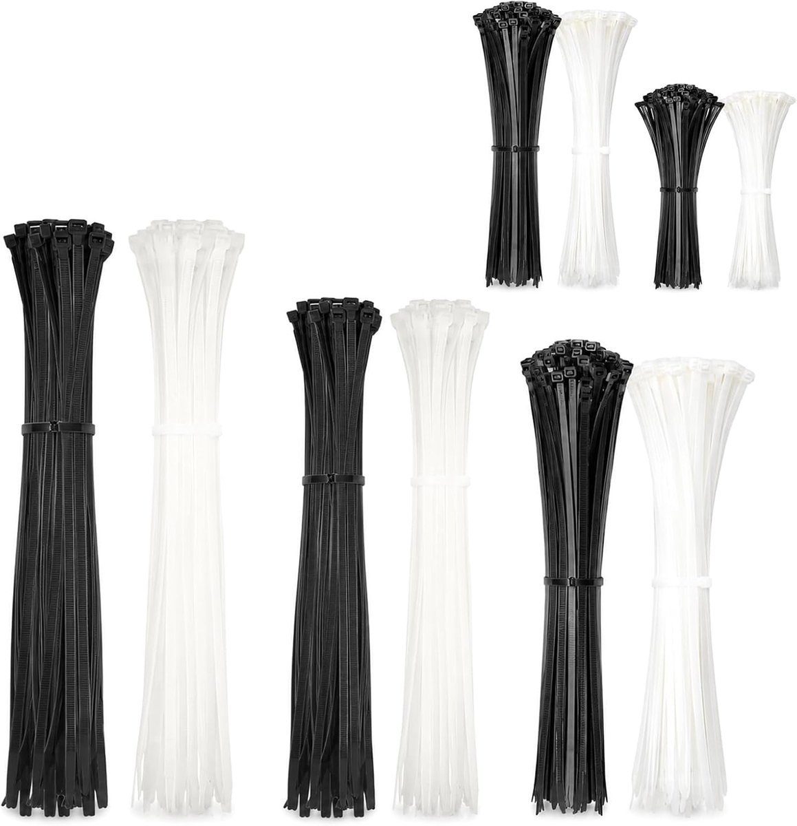 Kabelbinders 600 stuks - zwart/wit - nylon - zelfsluitend voor kabelbeheer - ShopVlot