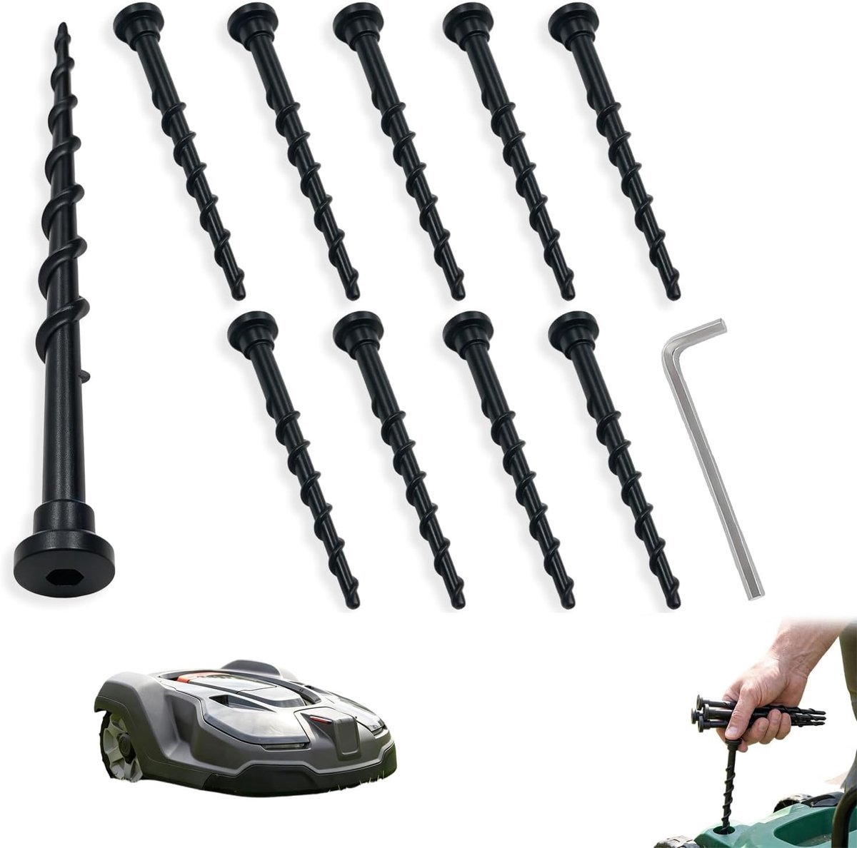 10 Grondschroeven 14cm voor Robotmaaier - 10 stuks, 14cm, polyethyleen, roestbestendig, incl. inbussleutel, voor - ShopVlot