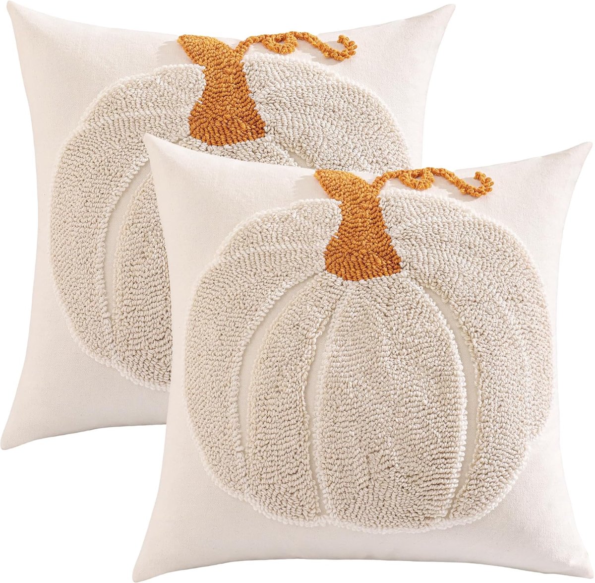 Tosleo 2 stuks herfstkussenslopen, beige pompoen, 50 x 50 cm, kussensloop met pompoenpatroon, decoratief kussen - ShopVlot