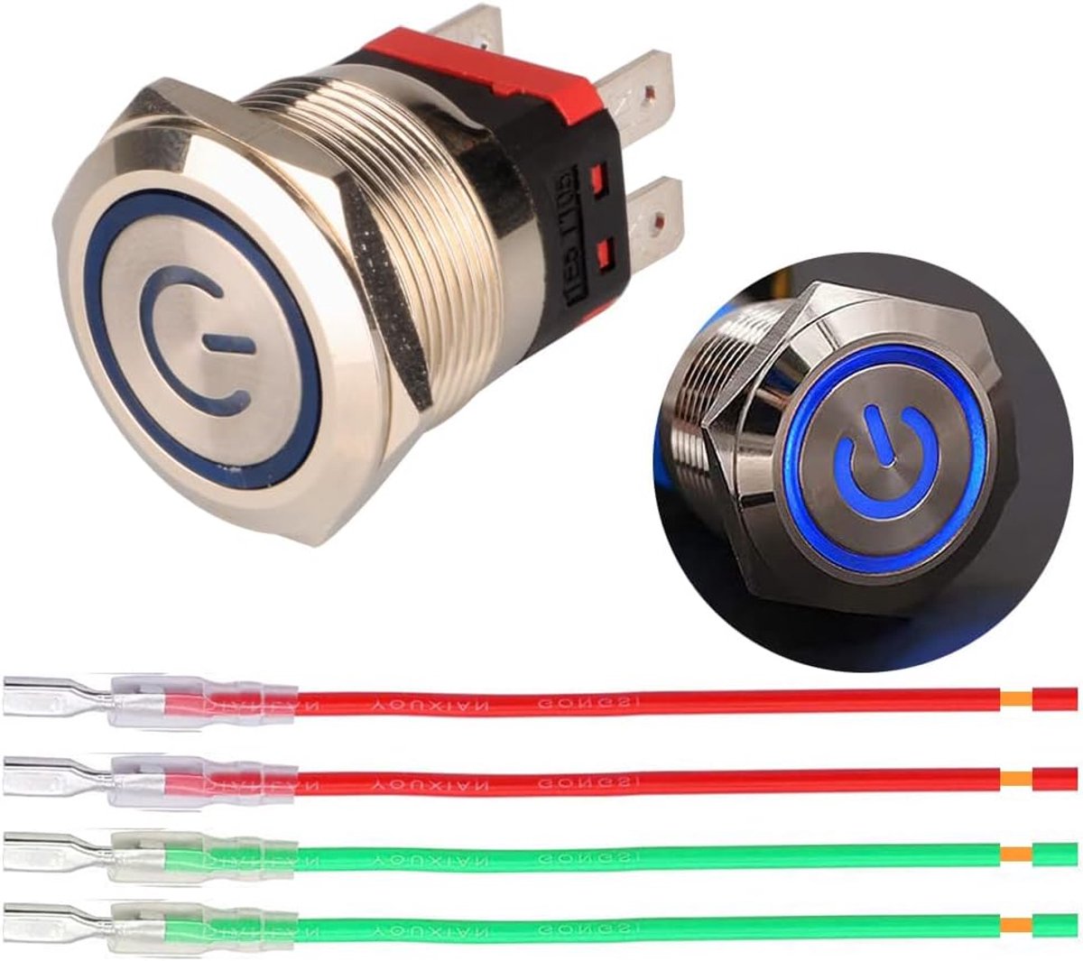Guuzi 22mm Lockable Push Button 12V-24V 15A Blue LED Power Symbol Push Button Switch, Metal Waterproof Switch Panel - ShopVlot