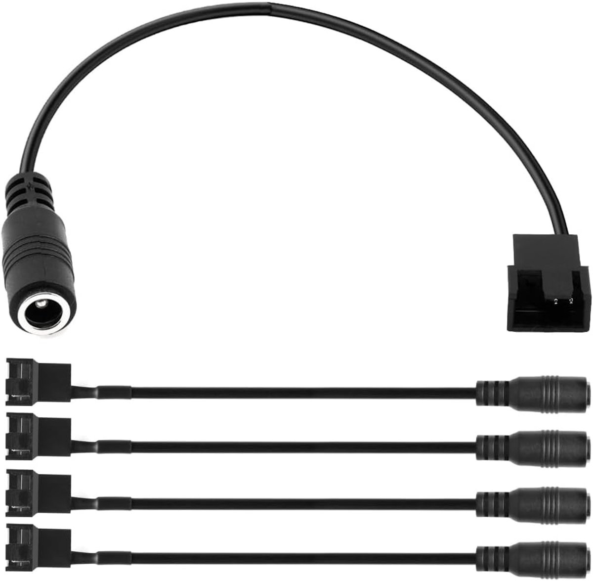 Guuzi 5pcs DC to 4pins/3pins PC Fan,DC 5.5mm x 2.1mm Female Plug to 3/4 Pin Male Connector PC Housing Fan Power - ShopVlot