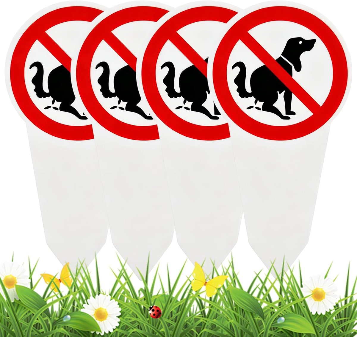 4 Pieces Prohibition Dog Poop Shield, PVC Signalization for Garden, Meadow, Park, Print On Both Sides, Weatherproof - ShopVlot