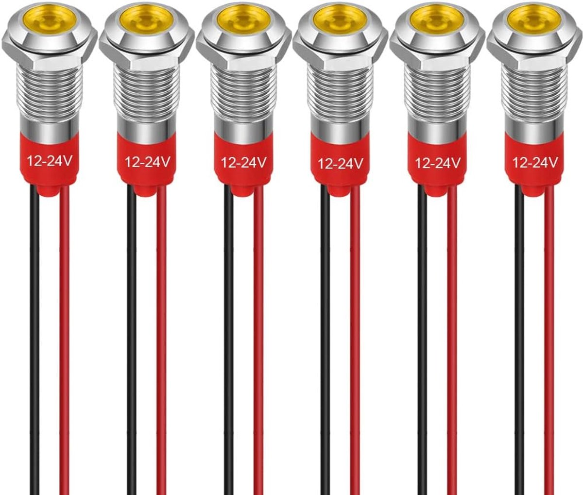 GUUZI 8mm LED Indicator Light 12-24V Waterproof Signal Light Metal Panel LED Indicator Light Panel Mount Flat Head - ShopVlot