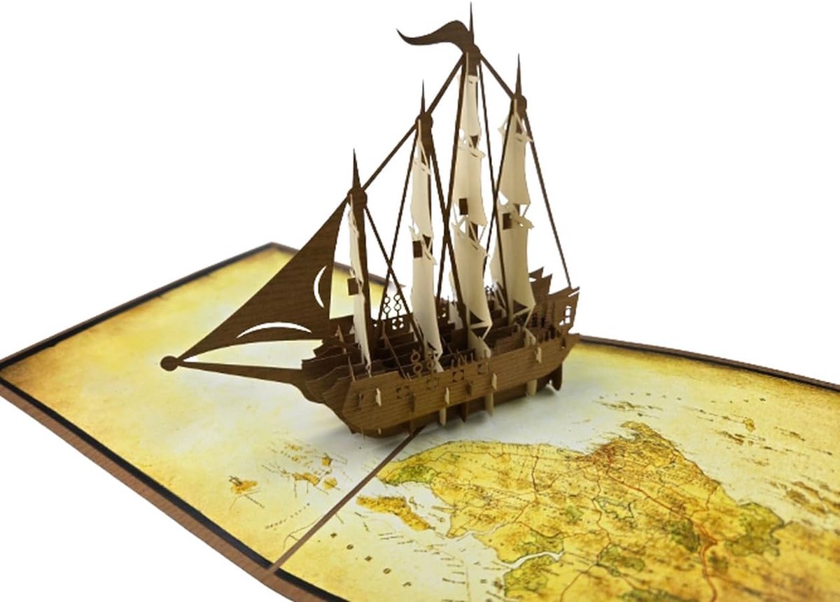 3D pop-up kaart met schip, 30 x 15 cm, 13 cm hoogte, inclusief witte envelop - ShopVlot