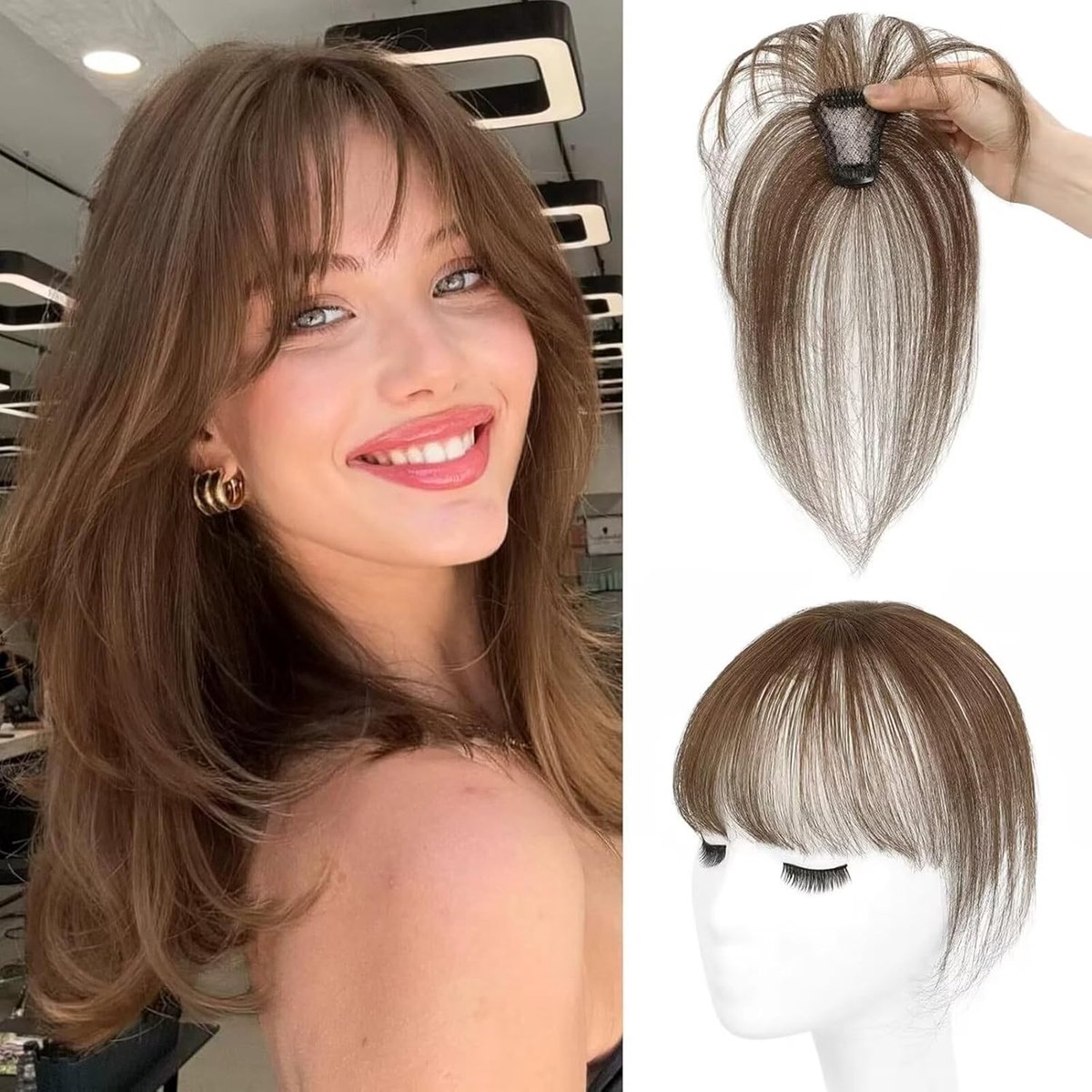 Clip in Bangs, 360° 3D Cover Hair Toppers for Women with Thinning Hair, 10 Inch Bangs Clip Toppers Pieces for Women - ShopVlot