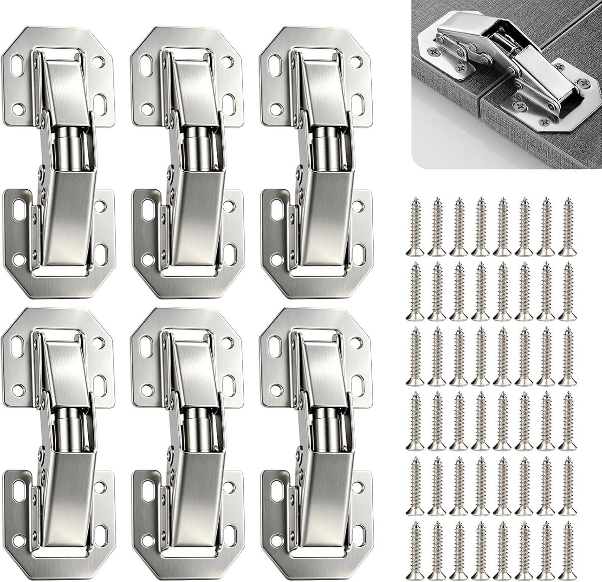 Scharnier voor Keukenkast 6-stuks Zilver 3 Inch Stevig - Kastscharnieren met Schroeven voor Kasten en Badkamers - ShopVlot
