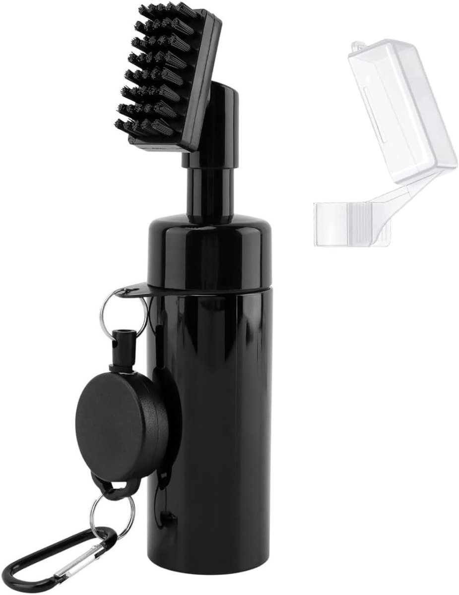 Golf cleaning brush with integrated water spray, retractable golf club brush with nylon brushes, carabiners and loop - ShopVlot