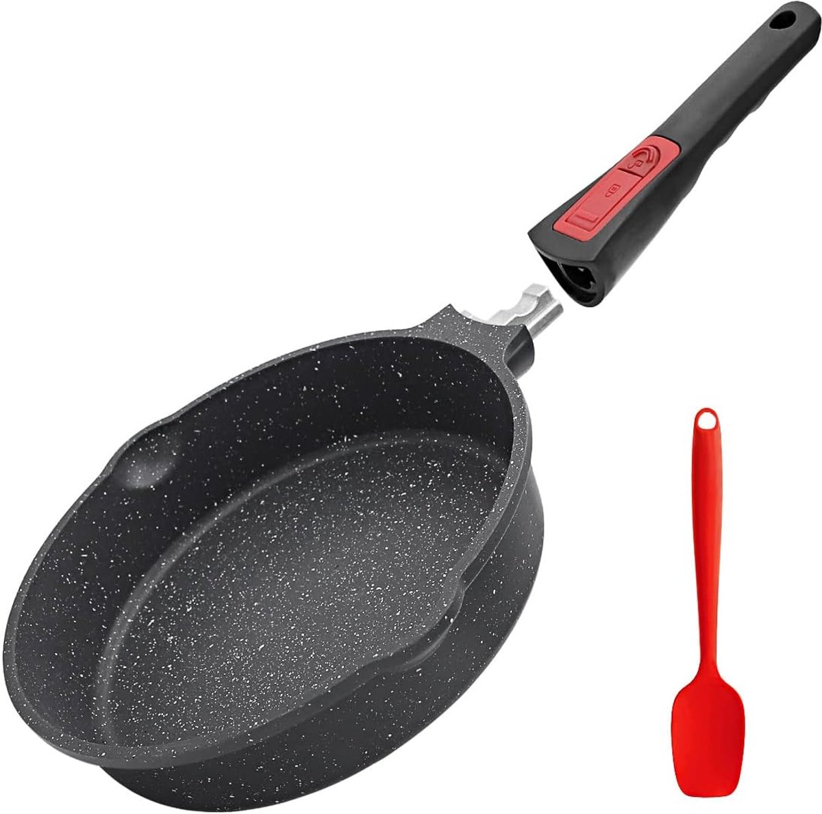 AIKENBBKK 8 Inch Nonstick Deep Frying Pan, Egg Pan with Detachable Handle, Aluminum Sauté Pan Compatible with All - ShopVlot