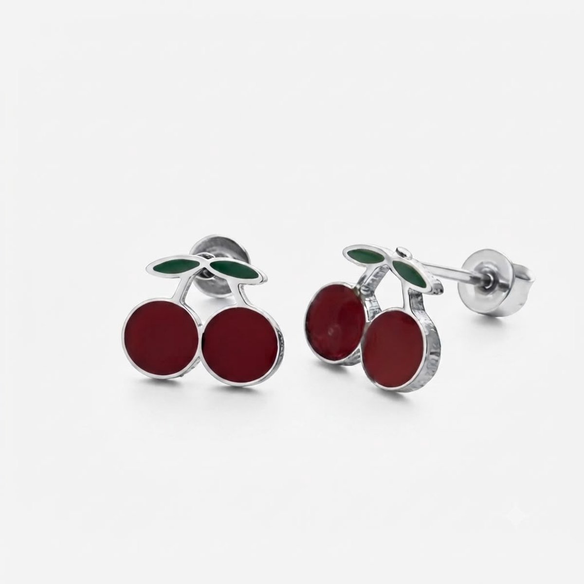 Oorsteker Meisjes Kersjes – Kinder Oorbellen Meisjes – 316L Chirurgisch Staal – Kersen Oorstekers – 9 x 8 mm