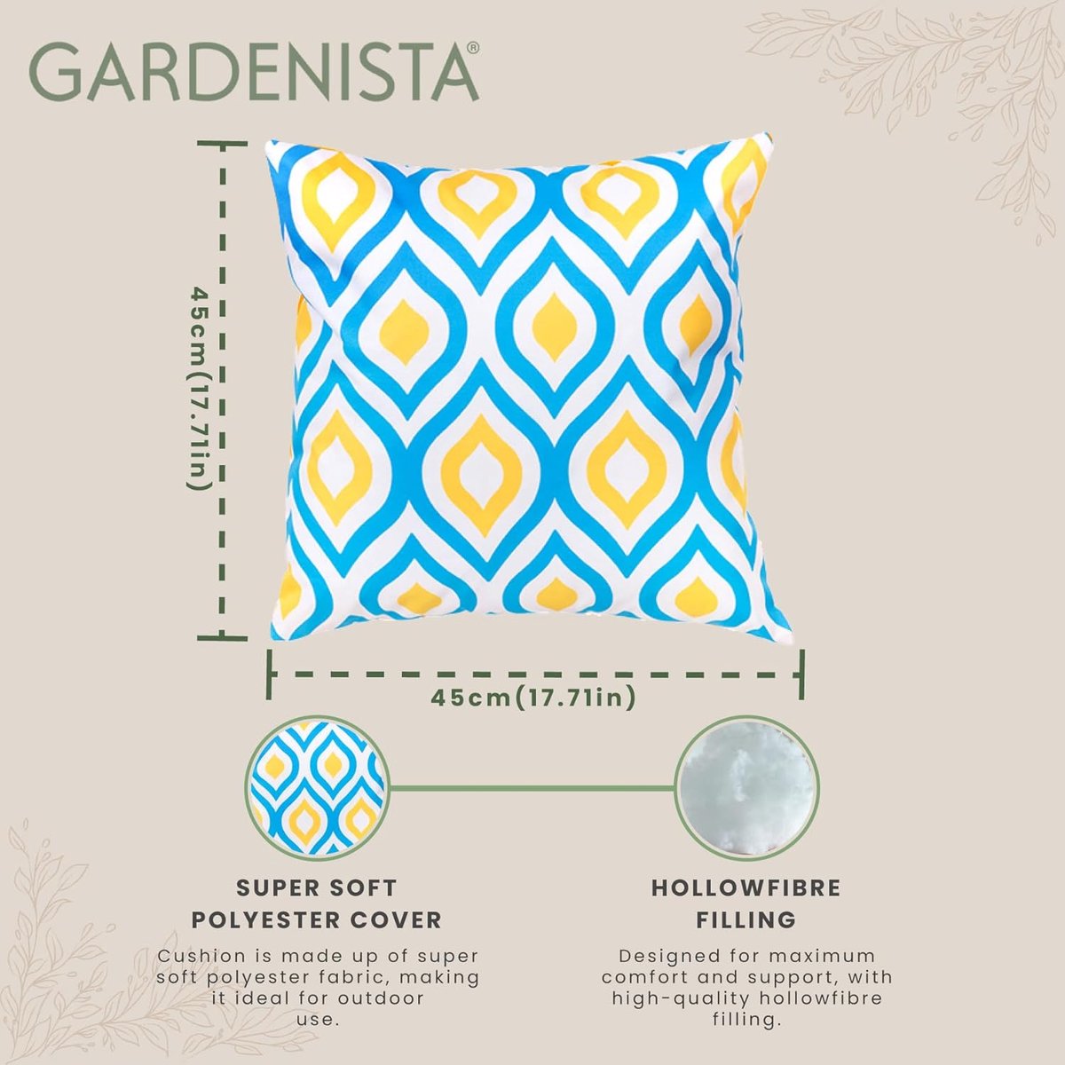 Blue & Yellow Geometric Design Water Resistant Outdoor Stuffed Cushion for Reed/Outdoor Furniture - ShopVlot