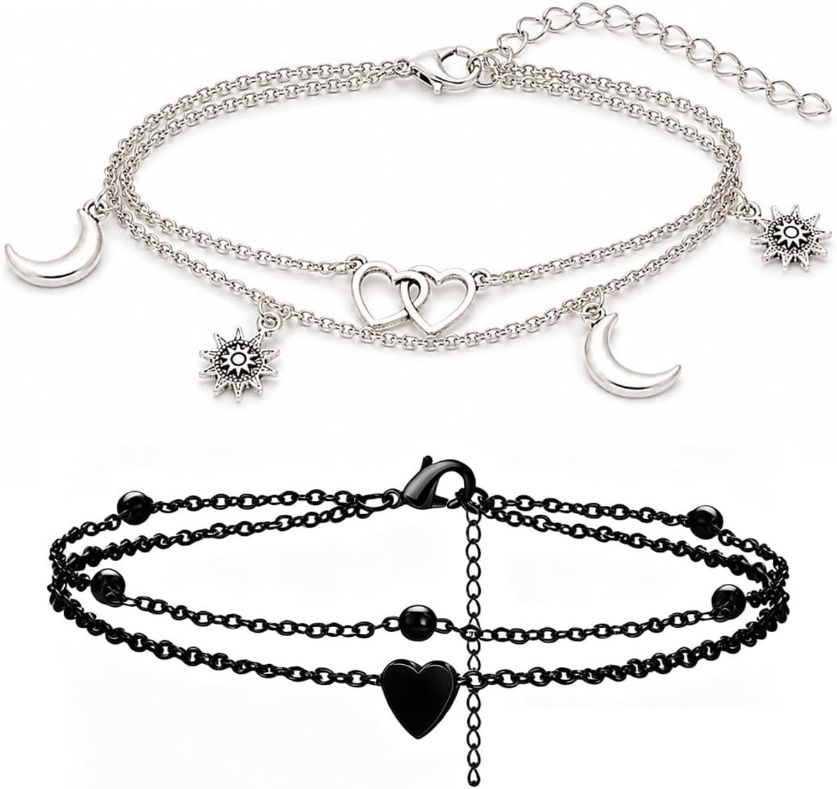 Enkelbandjes 3-delige set - Liefde Zon Maan enkelbandjes Strandaccessoires voor dames en meisjes Zomeraccessoires(C) - ShopVlot